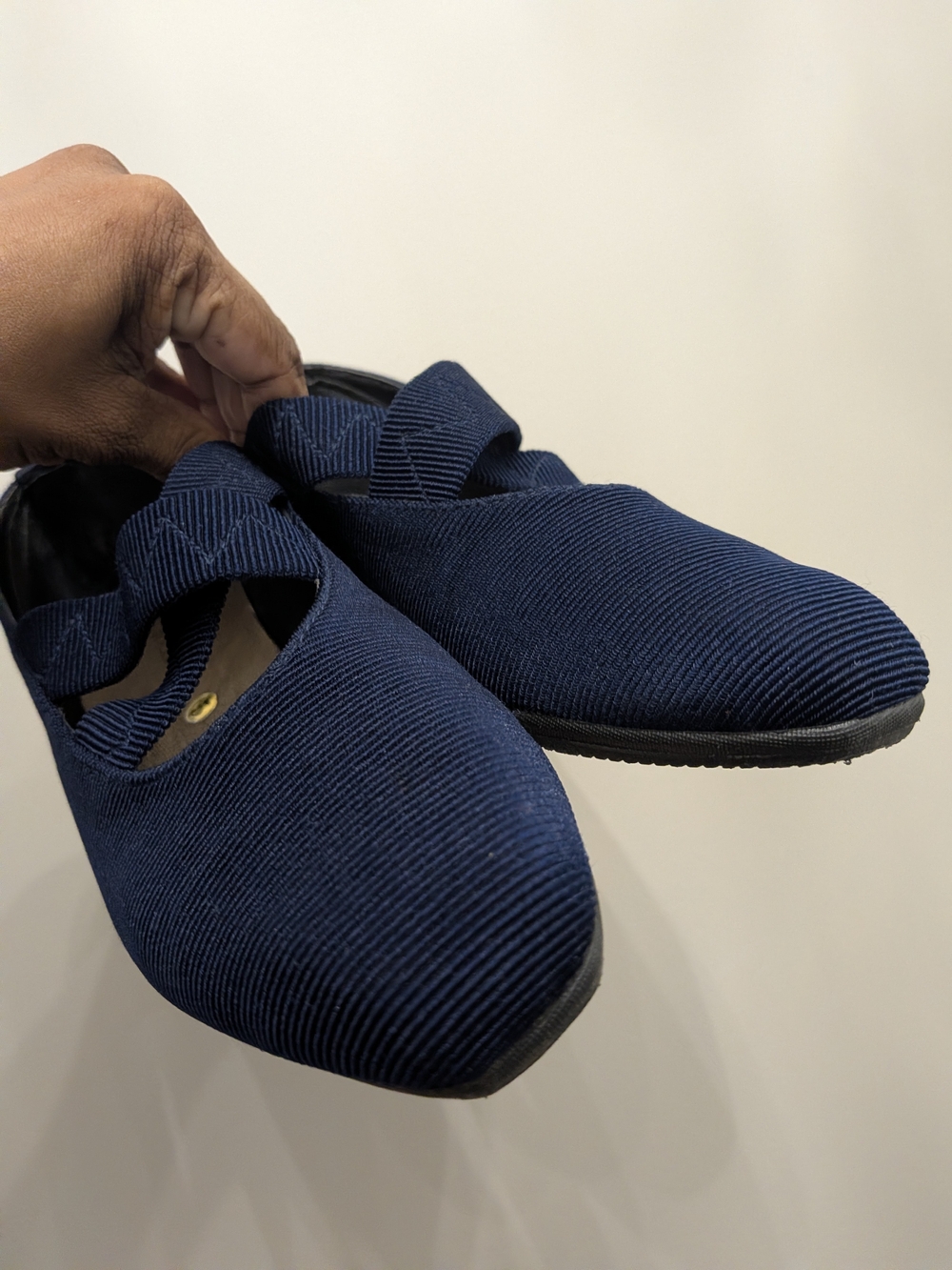 Navy Mary Jane Flats with Cross Strap Ribbed Texture